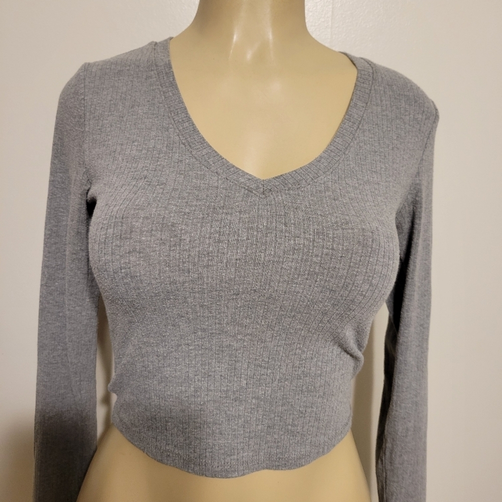 Bozzolo Long Sleeve Shirt Grey Size XSmall Sweater CROPTOP Fall Winter